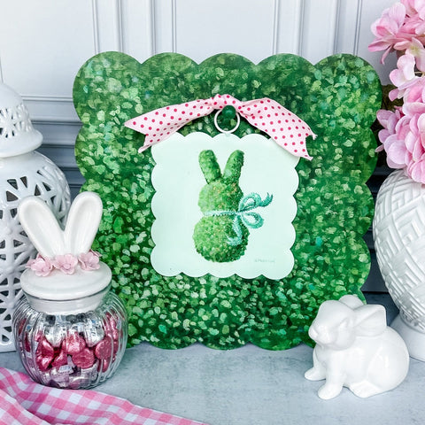 Mini Scallop Art Green Boxwood Bunny, shoptreeboutique.com