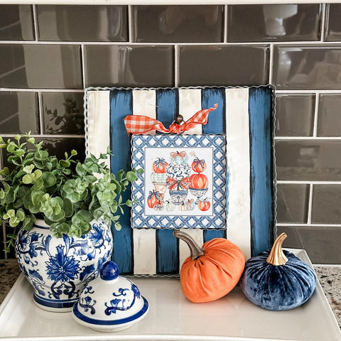Mini Art Blue Pumpkin Topiary, shoptreeboutique.com
