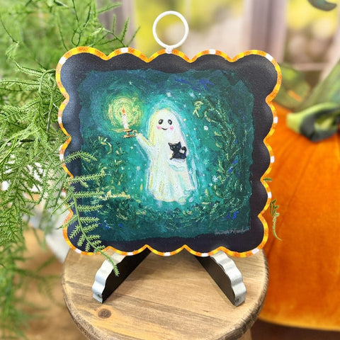 Mini Scallop Art Ghost & Kitten, shoptreeboutique.com
