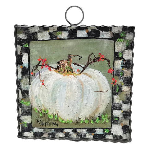 Mini Art Cream Pumpkin with Checkered Border, shoptreeboutique.com
