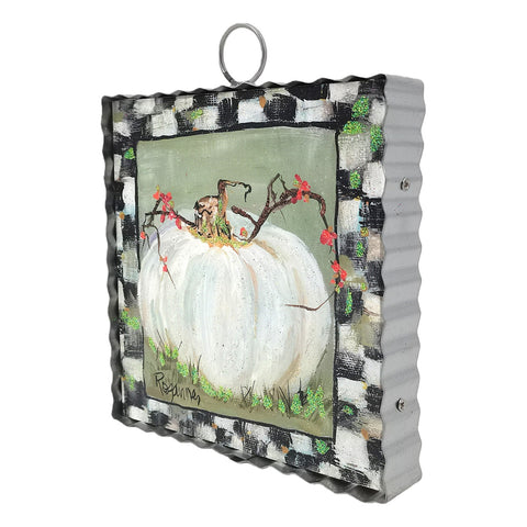 Mini Art Cream Pumpkin with Checkered Border, shoptreeboutique.com