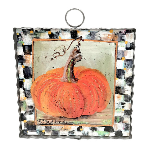 Mini Art Orange Pumpkin with Checkered Border, shoptreeboutique.com