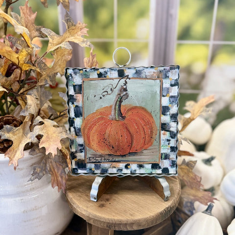 Mini Art Orange Pumpkin with Checkered Border, shoptreeboutique.com