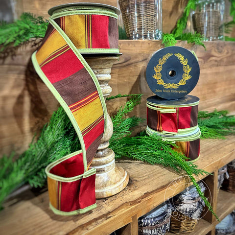 2.5" Autumn Red, Copper & Gold Metallic Dupion Ribbon, shoptreeboutique.com