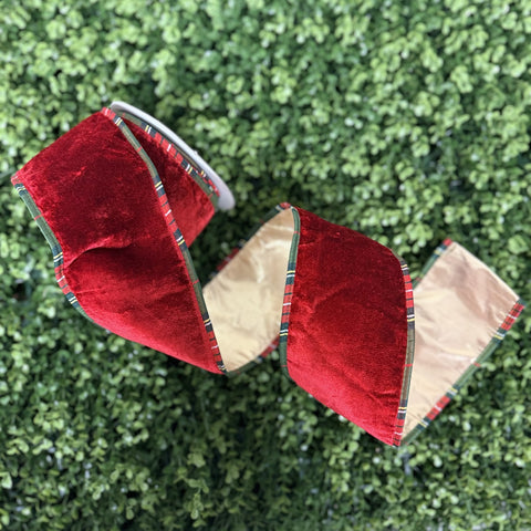 4" Burgundy Velvet Plaid Trim DBL Fused