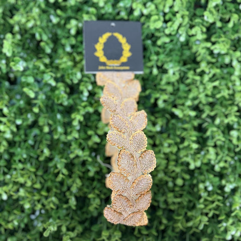 1" Champagne Gold Embroidered Pine Ribbon