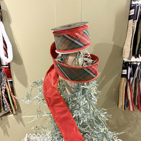2.5" Traditional Metallic Red & Green Plaid Wired Edge Ribbon