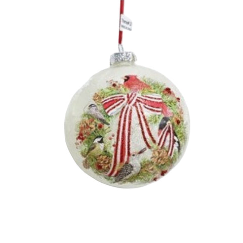 5" Cardinal wreath Glass Ball Ornament, shoptreeboutique.com