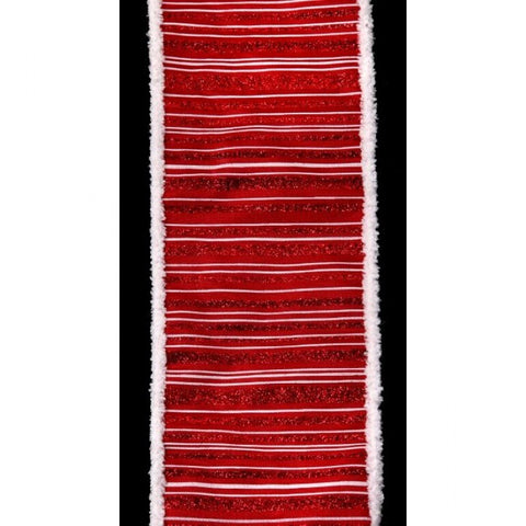 4"x10Y Glitter Stitch Linen with Fur Edge Ribbon