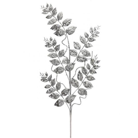 35" Glitter Fern Spray - Silver, thetreeboutique.ai
