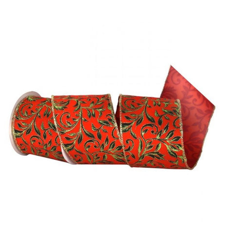 4"x10Y Printed Leaf Vine on Velvet Ribbon. thetreeboutique.ai