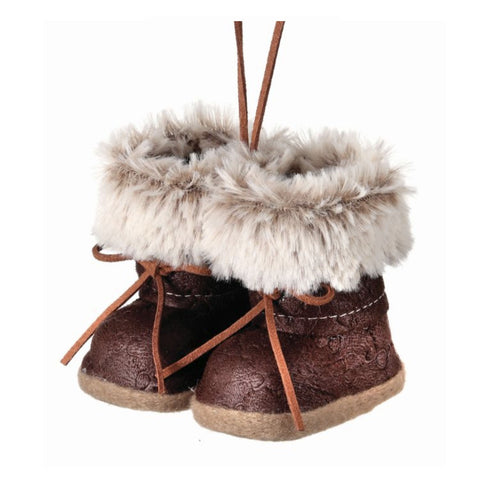 4" Feaux Fur and Leather Boot Ornament,thetreeboutique.ai