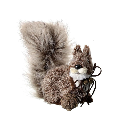 7" Fur Squirrel with Leather Bow and Bell, thetreeboutique.ai