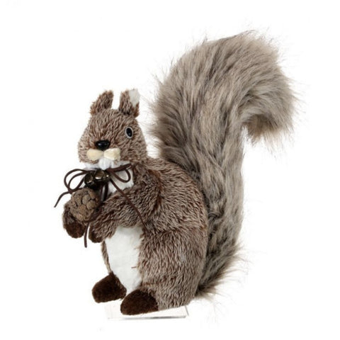 12" Sitting Fur Squirrel with Leather Bow and Bell, thetreeboutique.ai