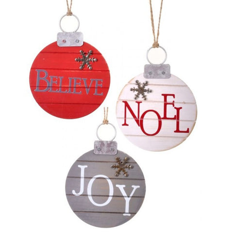 5" Joy/Noel/Believe Ornament