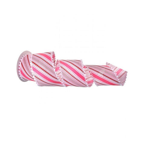 4"x10Y Pom Pom Edge Candy Stripe Wired Ribbon