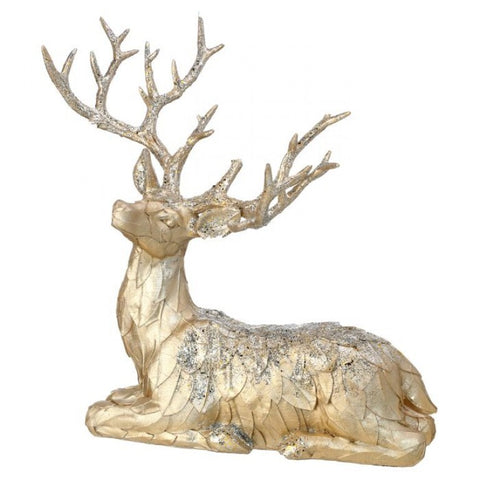 14" Resin Glitter Champagne Laying Deer