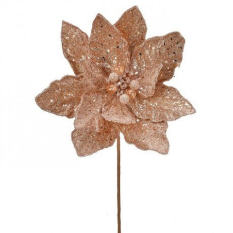 24" Micro Beaded & Sequined Poinsettia Stem Champagne Gold, shoptreeboutique.com