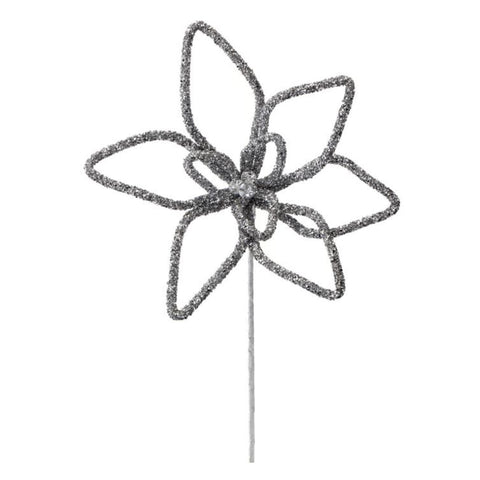 18" Micro Beaded Poinsettia Stem - Silver, thetreeboutique.ai