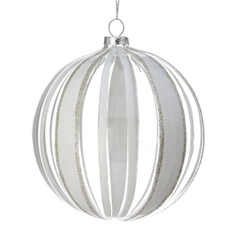 5.5" Glass Clear Stripe Ball Ornament - Silver and Gold, thetreeboutique.ai