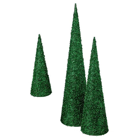Glitter Cone Trees – Set of 3, Green, shoptreeboutique.com