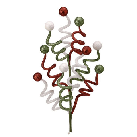 26" Curly Glitter Ball Spray, Red, White, Green, thetreeboutique.ai