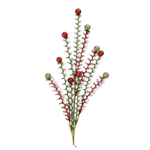 35" Glitter Mica Ball on Curly Stem Spray - Green, Red, thetreeboutique.ai