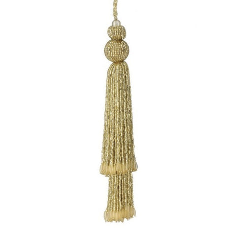 8" Antique Gold Beaded Tassel Ornament, thetreeboutique.ai