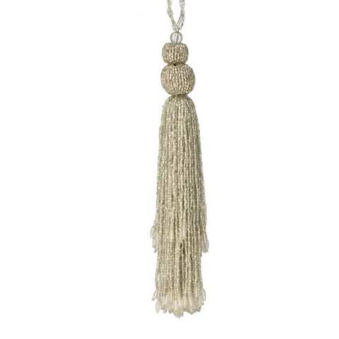 8" Antique Silver Beaded Tassel Ornament, thetreeboutique.ai