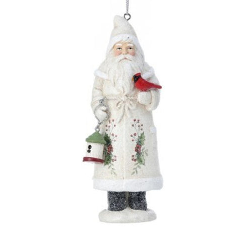 5" Santa with Etched Berry & Cardinal Ornament, shoptreeboutique.com