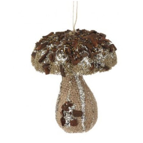 4" Glitter Flat Top Mushroom Ornament, thetreeboutique.ai