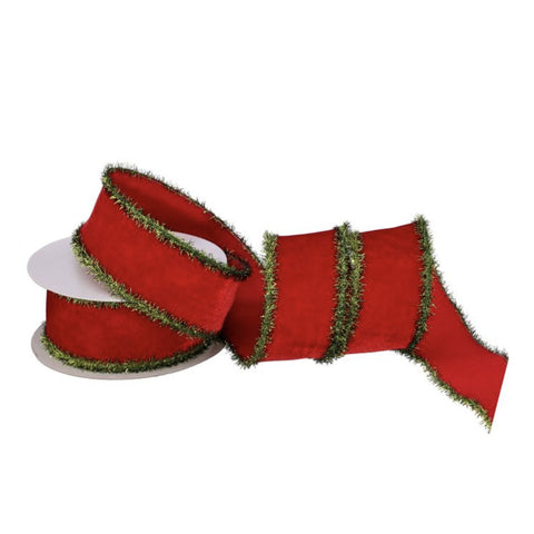 2.5"X10Y Velvet with Tinsel Edge Ribbon,thetreeboutique.ai
