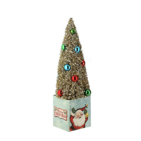 12" Retro Gift Box With Tree - Santa, thetreeboutique.ai