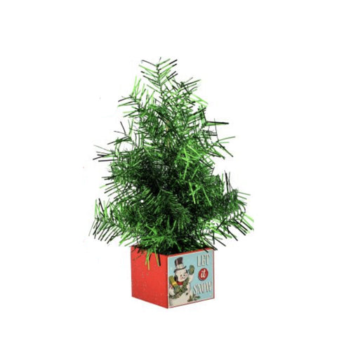 8" Retro Gift Box With Tinsel Tree - Green, thetreeboutique.ai