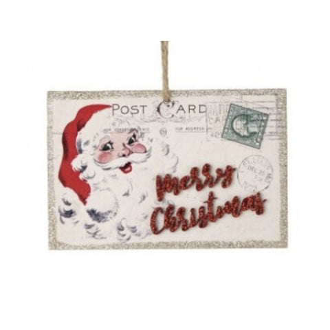 5" MDF Vintage Postcard Ornaments Santa, thetreeboutique.ai