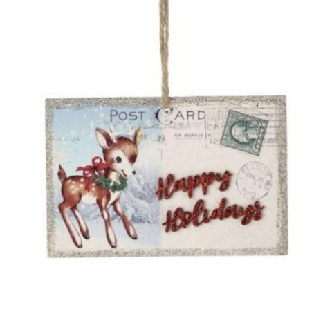 5" MDF Vintage Postcard Ornaments Reindeer, thetreeboutique.ai