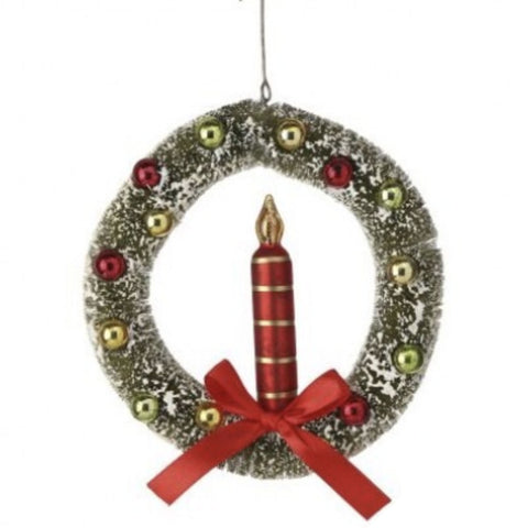 5.5" Glass Sisel Wreath with Candle Ornaments - Red, thetreeoutique.ai