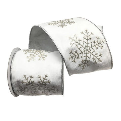 4"X5Y Metallic Snowflake Velvet Ribbon, thetreeboutique.ai
