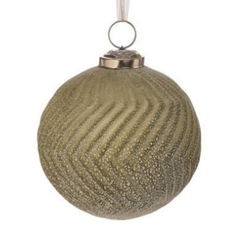 4" Ribbed Glass Ball Ornament, Bronze, Chevron, thetreeboutique.ai
