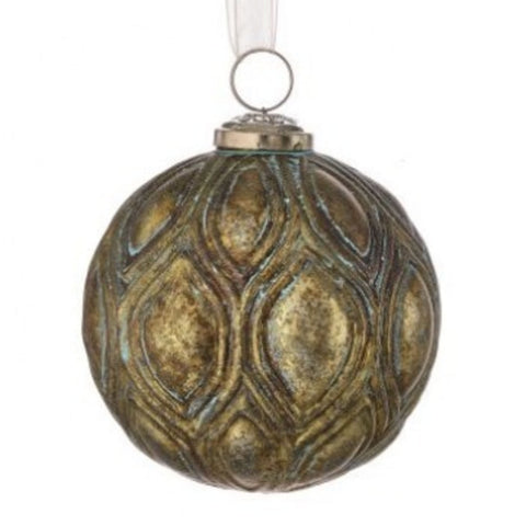 4" Ribbed Glass Ball Ornament, Bronze, Teardrop, thetreeboutique.ai