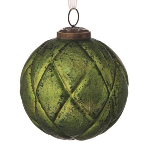 4" Glass Ribbed Forest Ball Ornament, thetreeboutique.ai