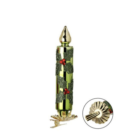 5" Retro Glass Candle Clip Ornament - Green, thetreeboutique.ai