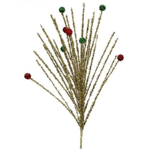 30" Glitter Burst Stem Gold with Red & Green, shoptreeboutique.com