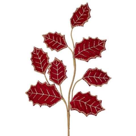 27" Beaded Velvet Leaf Spray, burgundy, shoptreeboutique.com