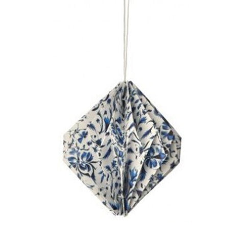 4" Printed Paper Ornament - Diamond shape, Blue and White, shoptreeboutique.com