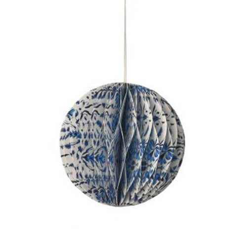 4" Printed Paper Ornament - Round Ball, Blue and White, shoptreeboutique.com