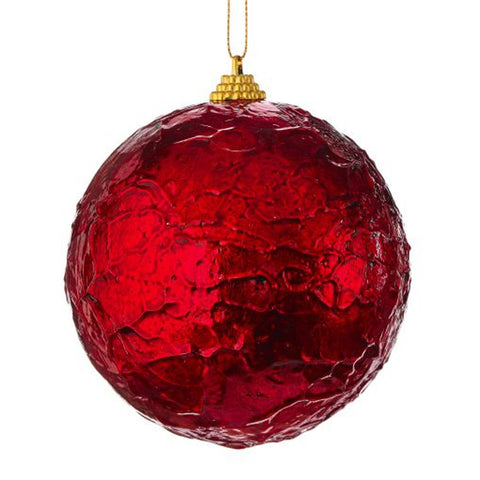4" Crinkle Foil Ball Ornament-Red, thetreeboutique.ai