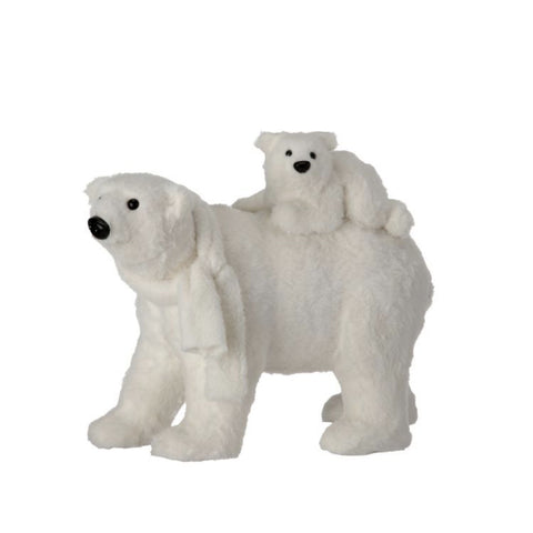 24" Faux Fur Polor Bear with Scarf and Baby, thetreeboutique.ai