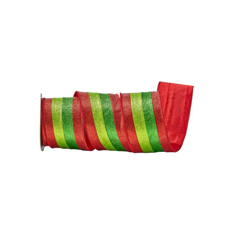 4" Striped Glitter Ribbon, Red & Green | 10 Yards, shoptreeboutique.com