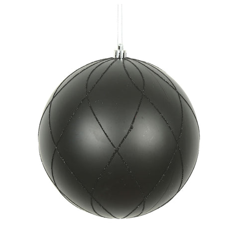 6" Black Matte Glitter Swirl Ornament
